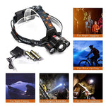 Headlamp,HQZH Super Bright LED Work Headlight,4 switch modes 18650 Rechargeable Waterproof Flashlight with Zoomable Work Light,Best Head Lights for Camping Running Hiking