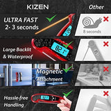 Kizen Instant Read Meat Thermometer- Waterproof Ambidextrous Thermometer with Backlight & Calibration.