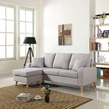 Divano Roma Furniture Mid Century Modern Linen Fabric Small Space Sectional Sofa with Reversible Chaise (Light Grey)