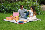 Picnic Basket | Wood Chip Design | Red and White Gingham Pattern Lining | Strong Wooden Folding Handles | Features a Leather Strap Metal Lock for Safety | Natural Eco Friendly Woven Woodchip Basket by CALIFORNIA PICNIC