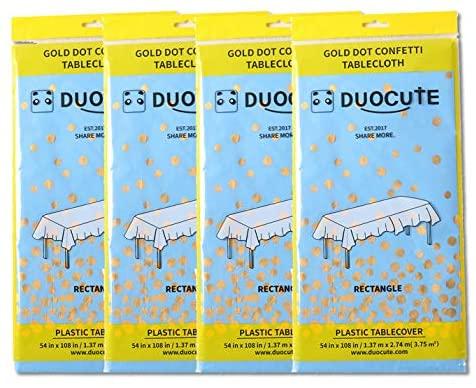 Duocute Black Disposable Party Tablecloth for Rectangle Table, Gold Stamping Dot Confetti Rectangular Plastic Table Cover, for Graduation, Birthday and Cocktail Party, 54" x 108", Pack of 4