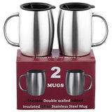 Stainless Steel Coffee Mugs with Lids - SUPERIOR Quality Steel - Double walled Insulated Cups - Set of 2 by Drogo - 14 Oz 18/8 Travel Mug - Healthy BPA Free mugs for Coffee tea Beer beverage drinks