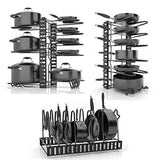 SKATCO Pots and Pans Organizer – Metal Pan Organizer Rack – Pantry & Kitchen Cabinet Organizer – Heavy Duty Lids, Dishes, Pot and Pan Organizer – Horizontal & Vertical Pot Rack with 3 Use Methods