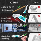 Kizen Instant Read Meat Thermometer- Waterproof Ambidextrous Thermometer with Backlight & Calibration.