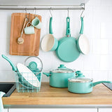 GreenLife Soft Grip 16pc Ceramic Non-Stick Cookware Set, Turquoise