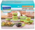 Glasslock Storage Containers 20pc set Green Lids Microwave & Oven Safe Airtight Anti Spill Proof