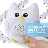 Bubzi Co White Noise Sound Machine & Sleep Aid Night Light. New Baby Gift, Woodland Owl Decor Nursery & Portable Soother Stuffed Animals Owl with 10 Popular Songs for Crib to Comfort Plush Toy by Bubzi Co