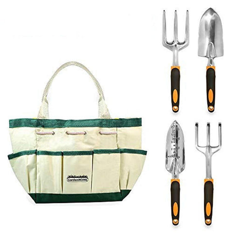 Gardening Tools, Garden Tools, Garden Tool Set, 5 Pieces Kit Gardening Gift Set, with 4 Heavy Duty Cast-Aluminium Tools and Garden Storage (3T)