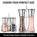 Original Stainless Steel Salt and Pepper Grinder Set With Stand - Tall Salt and Pepper Shakers with Adjustable Coarseness - Salt Grinders and Pepper Mill Shaker Set