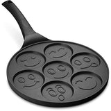 Gourmia GPA9540 Smiley Face Pancake Pan – Fun 7 Emoji Mini Pancake and Flapjack Maker – Die Cast Aluminum, Double Layer Nonstick Coating – Cool-to-Touch Handle