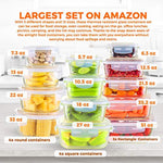 Glass Food Storage Containers [13-piece set] - Meal Prep Leakproof Container With Airtight Snap On Lids - Microwave, Oven, Freezer, Dishwasher Safe. Best For Kitchen, Lunch & Pantry - BPA Free