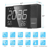 ANNT Projection Alarm Clock, Digital FM Radio Alarm Clock, Dual Alarm Snooze Function, 6.3" LED Display with 3 Dimmer,Temperature and Humidity, 12/24 Hour,USB Charging Port for Bedroom