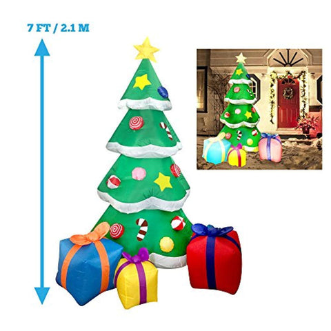 Joiedomi 7 Foot LED Light Up Giant Christmas Tree Inflatable with 3 Gift Wrapped Boxes Perfect for Blow Up Yard Decoration, Indoor Outdoor Yard Garden Christmas Decoration