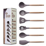 Silicone Cooking Utensils, 6 Pieces Nonstick Kitchen Tool Set BPA Free with Natural Acacia Hard Wood Handle by Maphyton