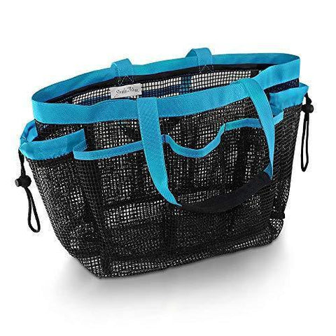 Simply Things Mesh Shower Caddy and Bath Bag Organizer with 9 Storage Compartments and Two Strong Reinforced Handles, This Mesh Shower Bag is Quick Drying for Dorm, Gym, Camping, or Travel - (Blue)