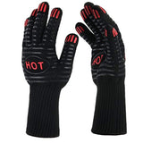 Vikeepro Silicone BBQ Grill Gloves, Superior Heat Resistant Oven Mitts for Barbecue, Grilling, Cooking, Frying, Baking with Anti-Slip Design Providing Hands & Forearm Protection (Long, Fire)