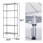 SINGAYE Storage Shelves 5 Tier Shelving Units Heavy Duty Metal Shelves Adjustable Garage Shelf Storage Rack Organizer, 23.6’’ W x 16’’ D x 59.1’’ H (Silver)