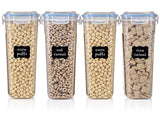 Set of 4 Cereal & Dry Food Storage Container (16.9 Cup/135.2oz) + FREE Chalkboard Labels and Marker - Airtight Lid - Suitable For Cereal, Flour, Sugar, Coffee, Rice, Snacks,