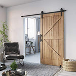 Homlux 6ft Heavy Duty Sturdy Sliding Barn Door Hardware Kit Single Door - Smoothly and Quietly - Simple and Easy to Install - Fit 1 3/8-1 3/4" Thickness Door Panel(Black)(J Shape Hangers)