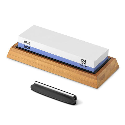 Sharpening Stone 1000/6000 2 Sides, Knife Sharpening Whetstone Grits with NonSlip Bamboo Base & Angle Guide, Kitchen Tools