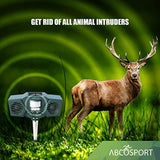 Ultrasonic Solar Animal & Pest Repeller - With 30' Motion Sensor, Flashing LED Light - Pest Control For Raccoon, Cats, Dogs, Deer, Birds - Weather Proof Design - Includes 3 Batteries & USB Cable by Abco Tech