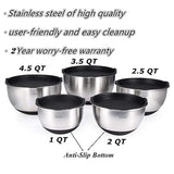 X-Chef Stainless Steel Mixing Bowls Set With 5 Lids and Anti-Slip Bottom, Measurement Marks, Non-Slip, Durable(Set of 5)