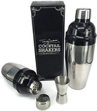 Premium Cocktail Shaker Set – 2 Professional Stainless Steel Martini Shakers (12 Ounce and 24 Ounce) – Built-In Strainer – Double Jigger Included – Bonus Cocktail Recipe eBook (Semi-Black)