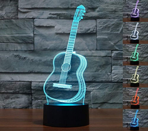 Lmeison Guitar 3D Optical Illusion Desk Lamp Unique Night Light for Home Decor 7 Colors Changing USB Powered Touch Button LED Table Lamp - Creative Gift for Kids/Friends/ Birthdays/Holidays