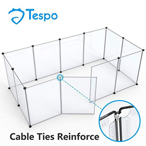 Tespo Dog Playpen, Portable Large Plastic Yard Fence Small Animals, Popup Kennel Crate Fence Tent, Transparent White 12 Panels