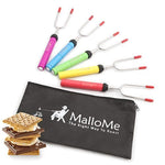 MalloMe Premium Marshmallow Roasting Sticks Set of 5 Smores Skewers & Hot Dog Fork 34 Inch Rotating Extending Patio Fire Pit Camping Cookware Campfire Cooking Kids Accessories – Bonus Bag & Ebook