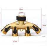 GLORDEN Heavy Duty Brass 4 Way Hose Manifold Garden Hose Splitter Connector with Comfort Grip(Give Away 7 Small Accessories)