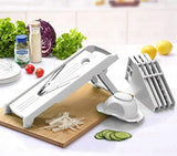 Mandoline Slicer w/ 5 Blades - Vegetable Slicer - Food Slicer - Vegetable Cutter - Cheese Slicer - Vegetable Julienne Slicer with 5 Surgical Grade Stainless Steel Blades (White)