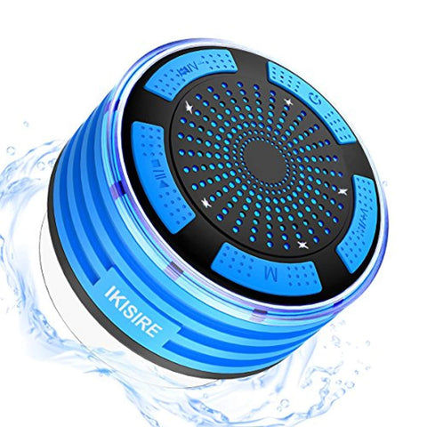 Portable Shower Radio, IP67 Waterproof Wireless Bluetooth Shower Speaker 4.0 for Pool with HD Sound & Bass, Built-in Mic, FM Radio and Colored LED Lights