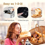 KBS Bread Machine, Automatic 2LB Convection Bread Maker with Nut Dispenser, High-End Version 17 Menus with Gluten Free, Large LCD Display Touch Screen, Unique Ceramic Pan, Stainless Steel