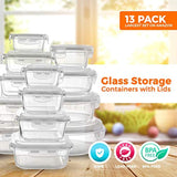 Glass Food Storage Containers [13-piece set] - Meal Prep Leakproof Container With Airtight Snap On Lids - Microwave, Oven, Freezer, Dishwasher Safe. Best For Kitchen, Lunch & Pantry - BPA Free