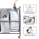 WeHome 4 Bag Laundry Sorter Cart, Laundry Hamper Sorter with Heavy Duty Rolling Wheels for Clothes Storage, Grey