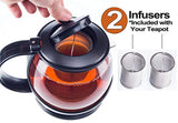 Glass Teapot with Infuser and Warmer Sleeve, Blooming Loose Leaf Tea Pot, Tea Infuser Holds 4 -5 Cups - 2 Infusers Included