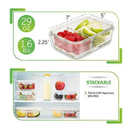 [3 Pcs] Glass Meal Prep Containers Glass 2 Compartment - Glass Food Storage Containers - Glass Storage Containers with Lids - Divided Glass Lunch Containers Food Container - Glass Food Containers 29oz