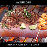 MAJESTIC PURE Himalayan Salt Block - Natural Pink Himalayan Salt Rock, with Stainless Steel Holder, 12in x 8in x 1.5in