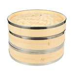 Juvale Bamboo Steamer Basket - 2-Tier Dim Sum Bamboo Steamer with Steel Rings for Cooking, 10 x 6.7 x 10 Inches