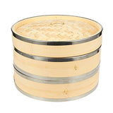 Juvale Bamboo Steamer Basket - 2-Tier Dim Sum Bamboo Steamer with Steel Rings for Cooking, 10 x 6.7 x 10 Inches