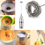 Milk Frother Electric Handheld Foamer Maker For Coffee, Hot Chocolate, Latte, Cappuccinos, Durable Stainless Steel Drink Mixer With Double Spring Spiral Whisk milk Mixer (Free Battery Included)