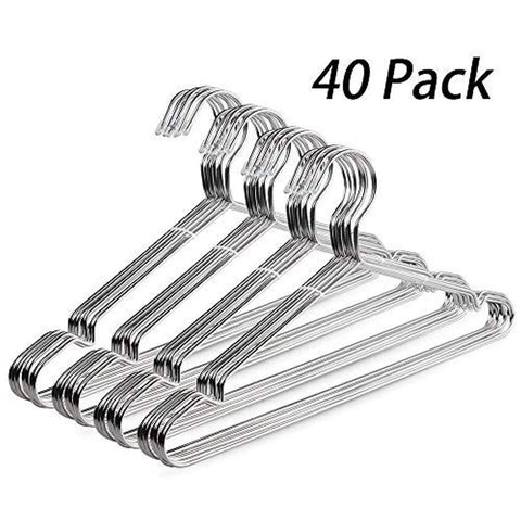 YIKALU Clothes Hangers 40 Pack Stainless Steel Metal Hangers Heavy Duty Wire Hangers Ultra Thin Coat Hangers Closet Wardrobe 16.5 Inch