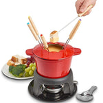 VonShef Fondue Set with 6 Forks Stylish Cast Iron Porcelain Enamel Pot Makes All Styles of Fondue Such as Cheese and Chocolate 63 fl oz Capacity 12pc Set Red