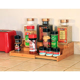 Seville Classics 3-Tier Expandable Bamboo Spice Rack Step Shelf Organizer, Large