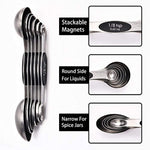 Magnetic Measuring Spoons and Stainless Steel Measuring Cups Set of 11, 5 Measuring Cups & 6 Double Sided Stackable Magnetic Measuring, Measuring Dry and Liquid Ingredients.