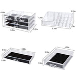 DreamGenius Makeup Organizer 2 Pieces Acrylic Jewelry and Cosmetic Storage Display Boxes with 4 Drawers