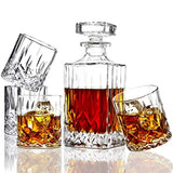 ELIDOMC 5PC Italian Crafted Crystal Whiskey Decanter & Whiskey Glasses Set, Crystal Decanter Set With 4 Whiskey Glasses, 100% Lead Free Whiskey Glass Set