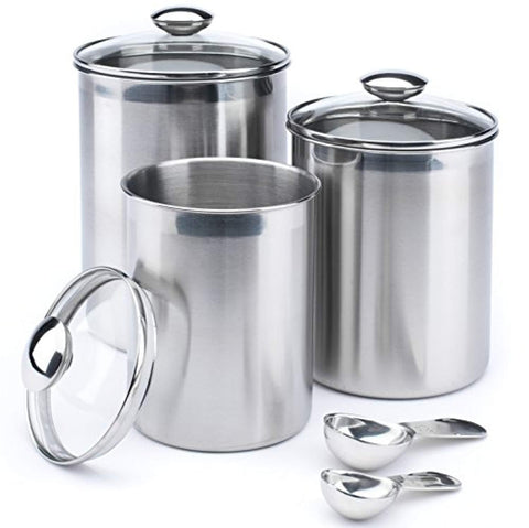 +Steel XL Canister Set Stainless Steel Set of 3 Canisters with Scoops and Lids