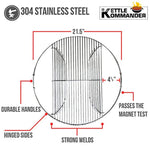 Kettle Kommander 22.5 Inch 304 Stainless Steel 4.5 mm Hinged Grilling/Cooking Replacement Grate - for use in 22" Weber Charcoal Grills - Stronger Design